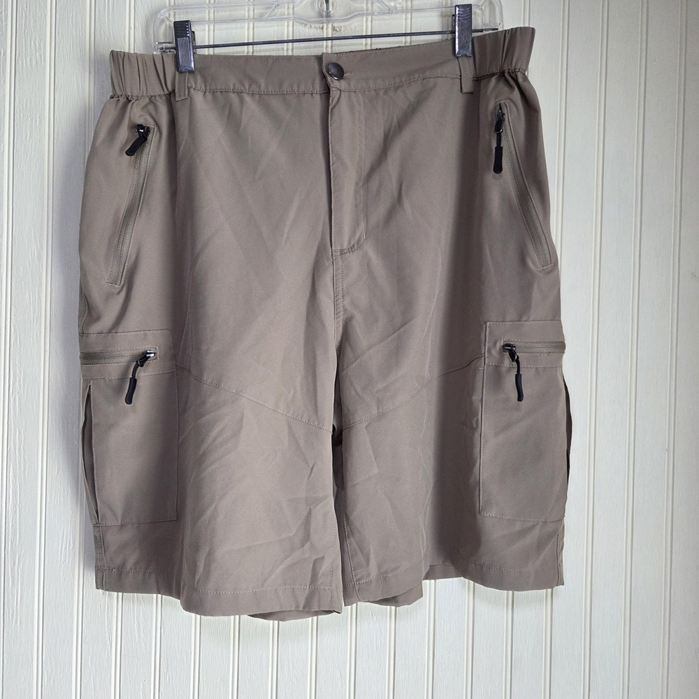 Pudolla Pants Mens XL 36 Beige Stretch Hiking Elastic‎ Waist Cargo Zip Pockets